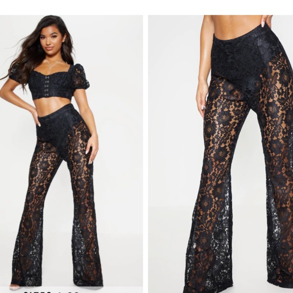 Black Lace Sheer Flare Pants